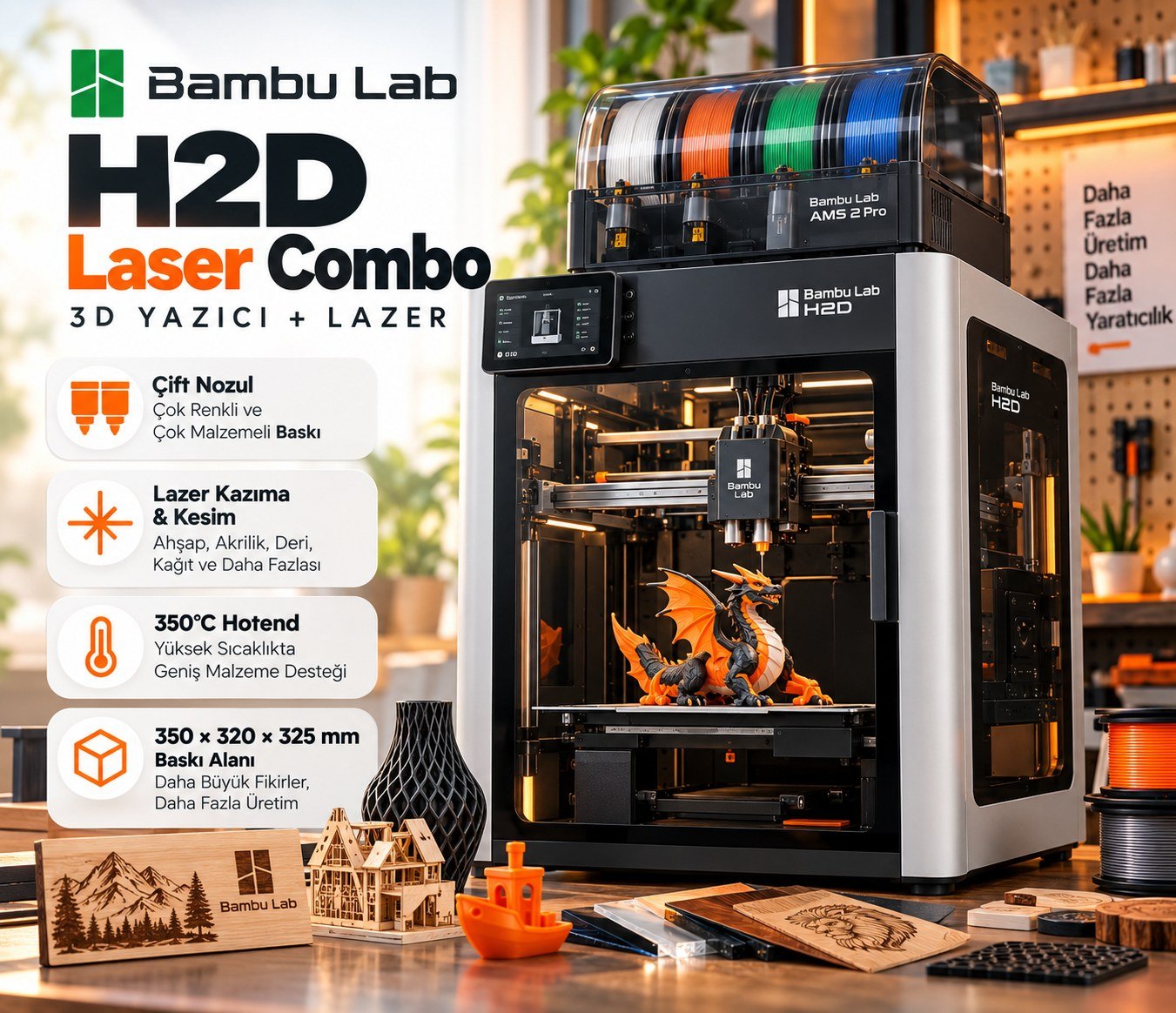 Bambu Lab H2D Laser Combo 3D Yazıcı