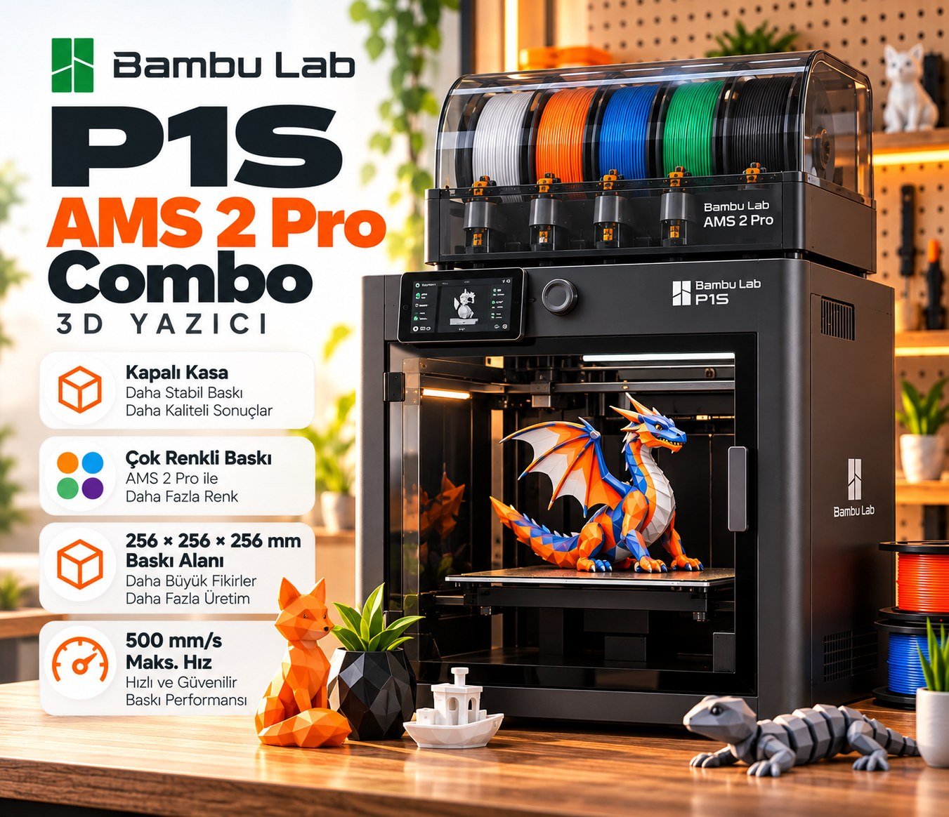 Bambu Lab P1S AMS 2 Pro Combo 3D Yazıcı