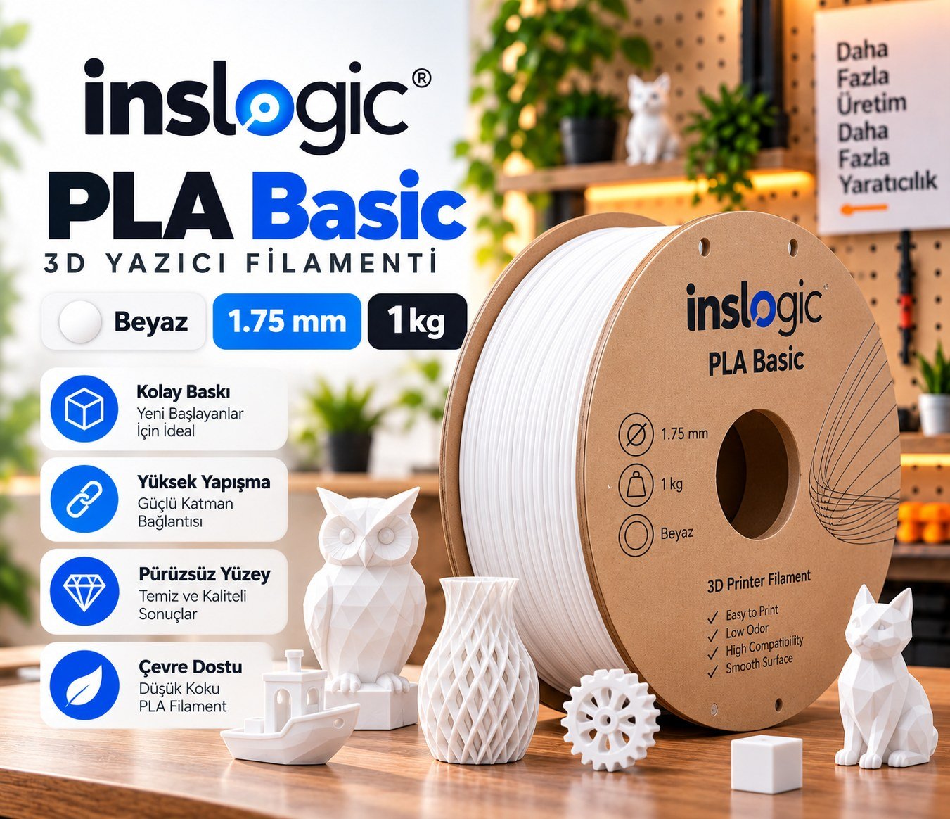 Inslogic PLA Basic Beyaz Filament 1.75mm 1kg